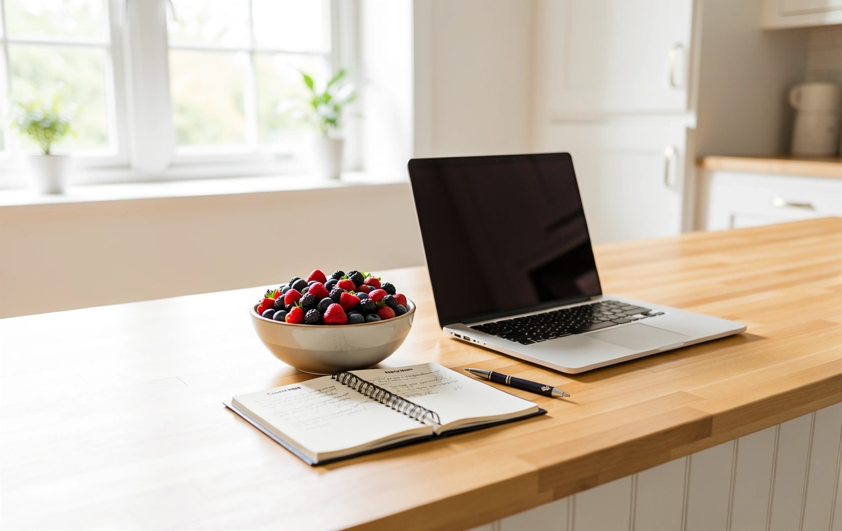 Moderne Küche mit frischen Lebensmitteln für die Online-Erziehungsberatung